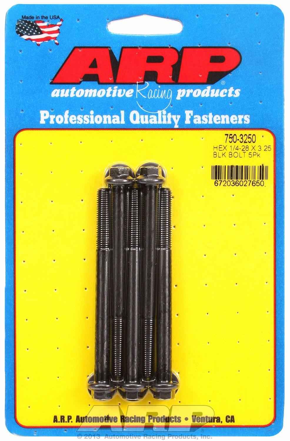 1/4-28 x 3.250 hex black oxide bolts