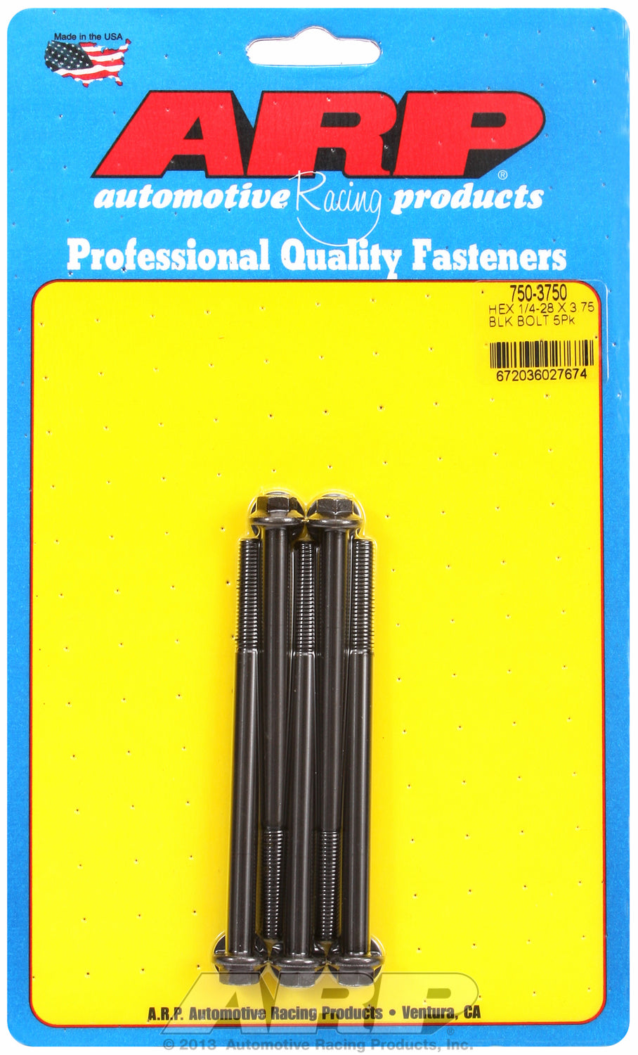 1/4-28 x 3.750 hex black oxide bolts