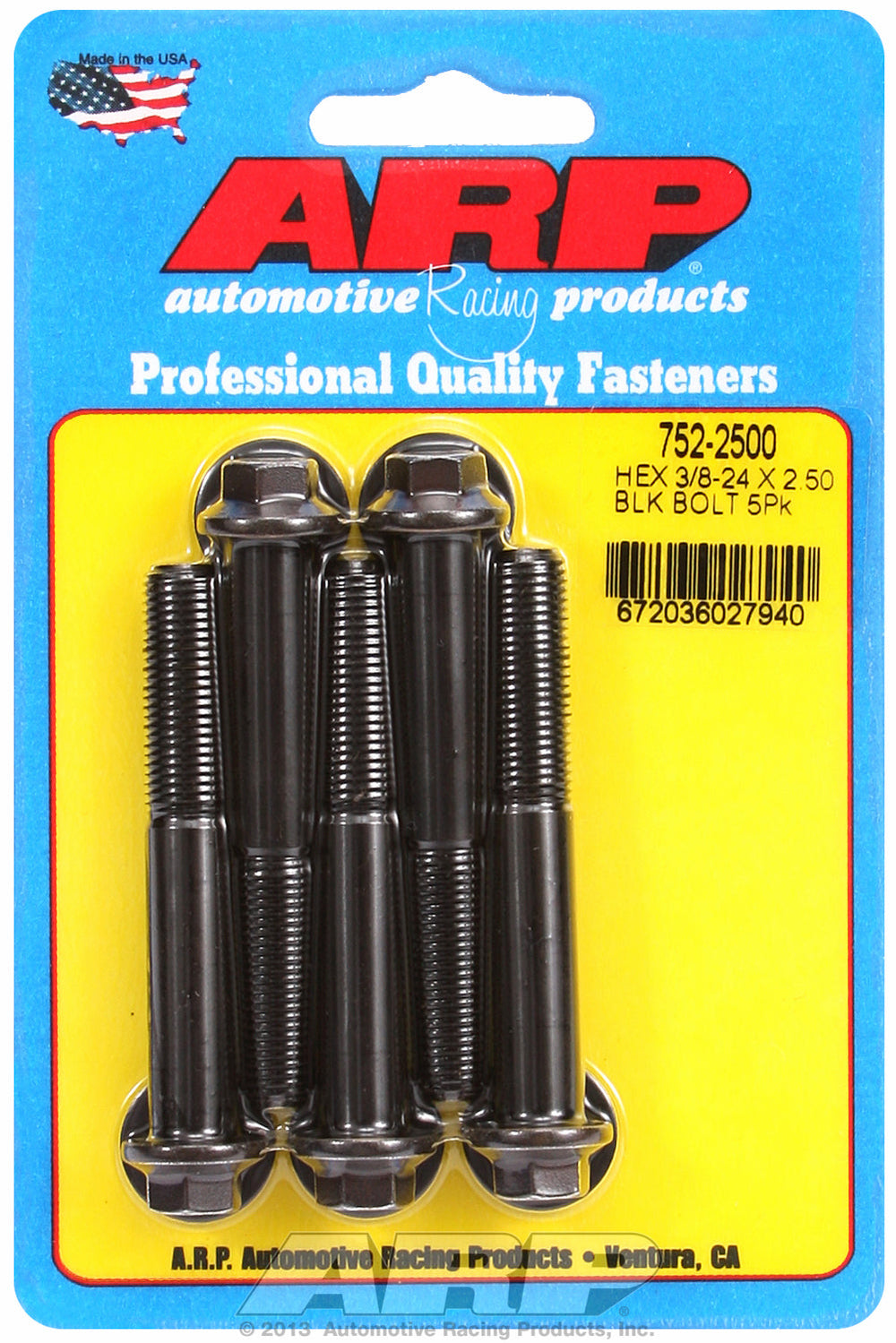 3/8-24 x 2.500 hex black oxide bolts