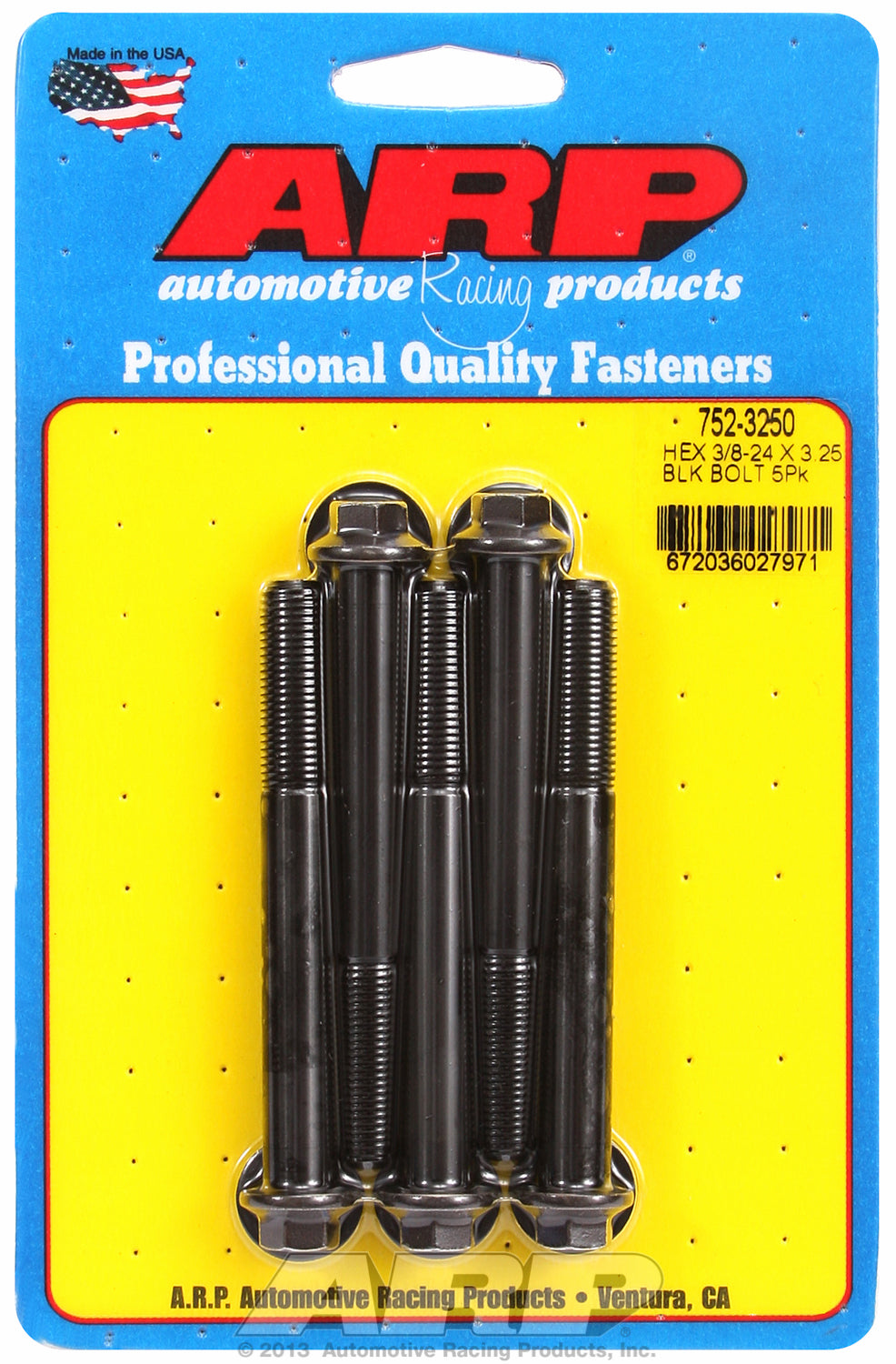 3/8-24 x 3.250 hex black oxide bolts
