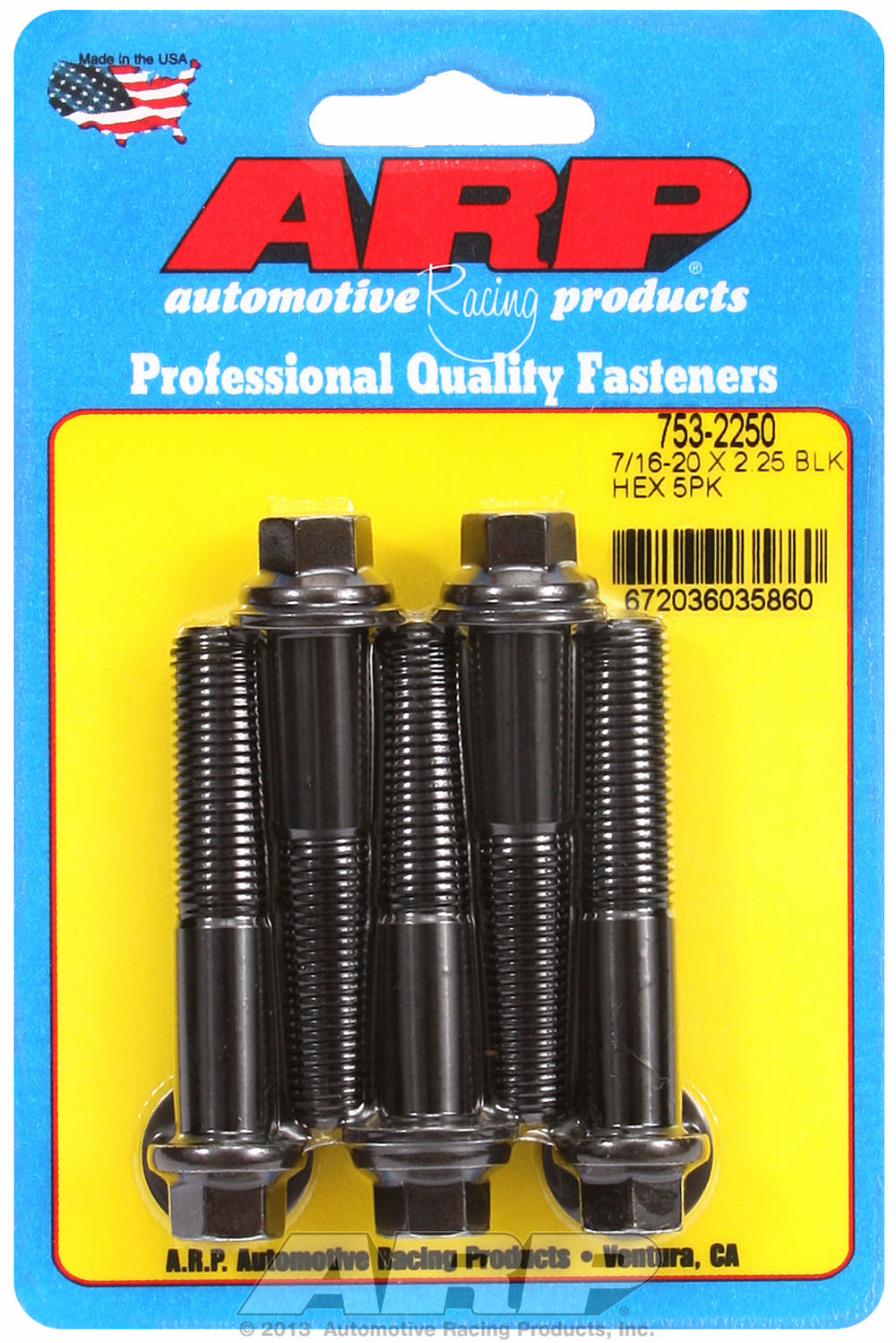 7/16-20 x 2.250 hex black oxide bolts