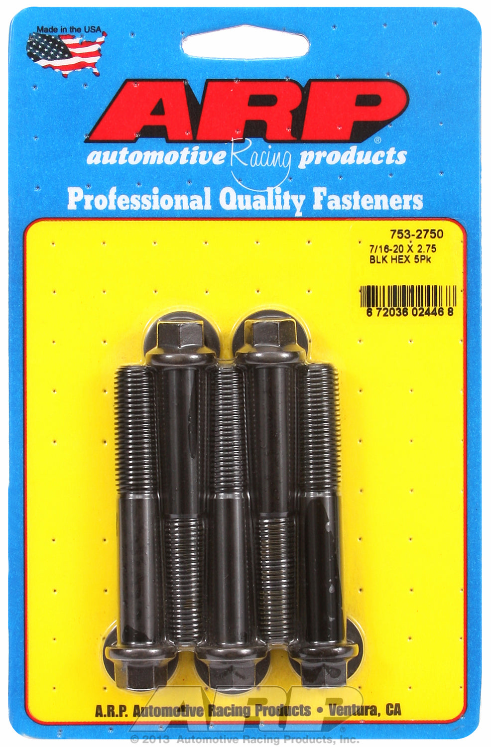 7/16-20 x 2.750 hex black oxide bolts