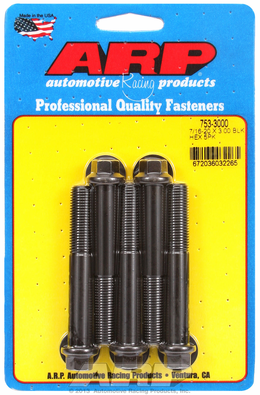 7/16-20 x 3.000 hex black oxide bolts