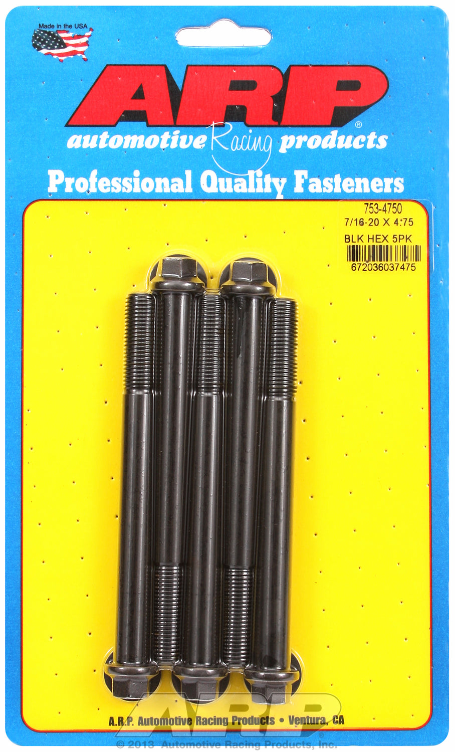 7/16-20 x 4.750 hex black oxide bolts