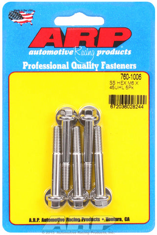 M6 x 1.00 x 45 hex SS bolts
