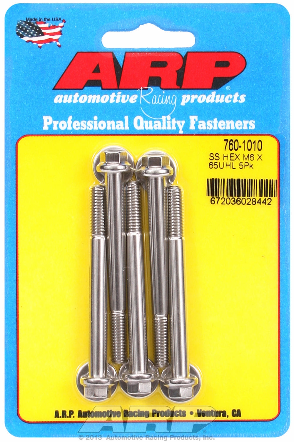 M6 x 1.00 x 65 hex SS bolts