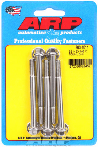 M6 x 1.00 x 70 hex SS bolts