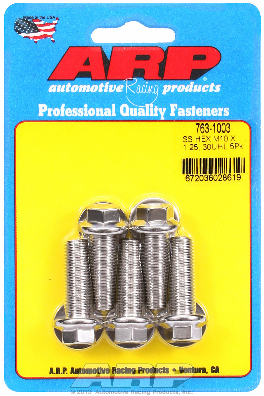 M10 x 1.25 x 30 hex SS bolts