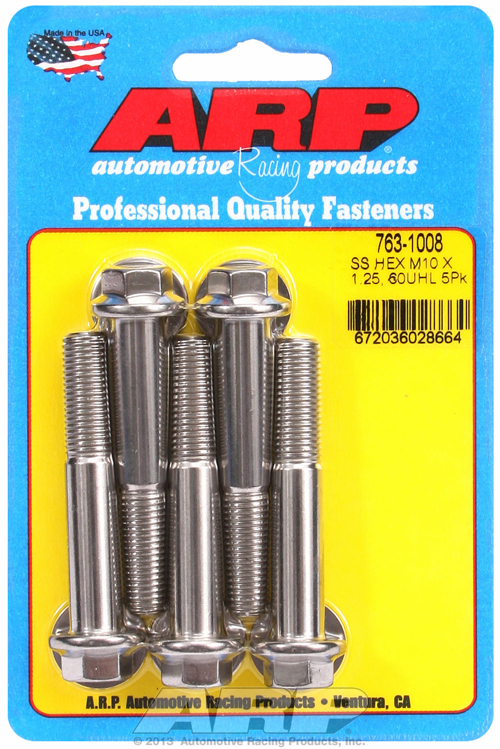 M10 x 1.25 x 60  hex SS bolts