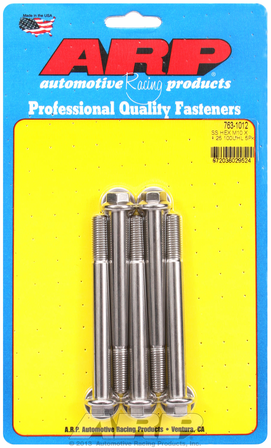 M10 x 1.25 x 100 hex SS bolts