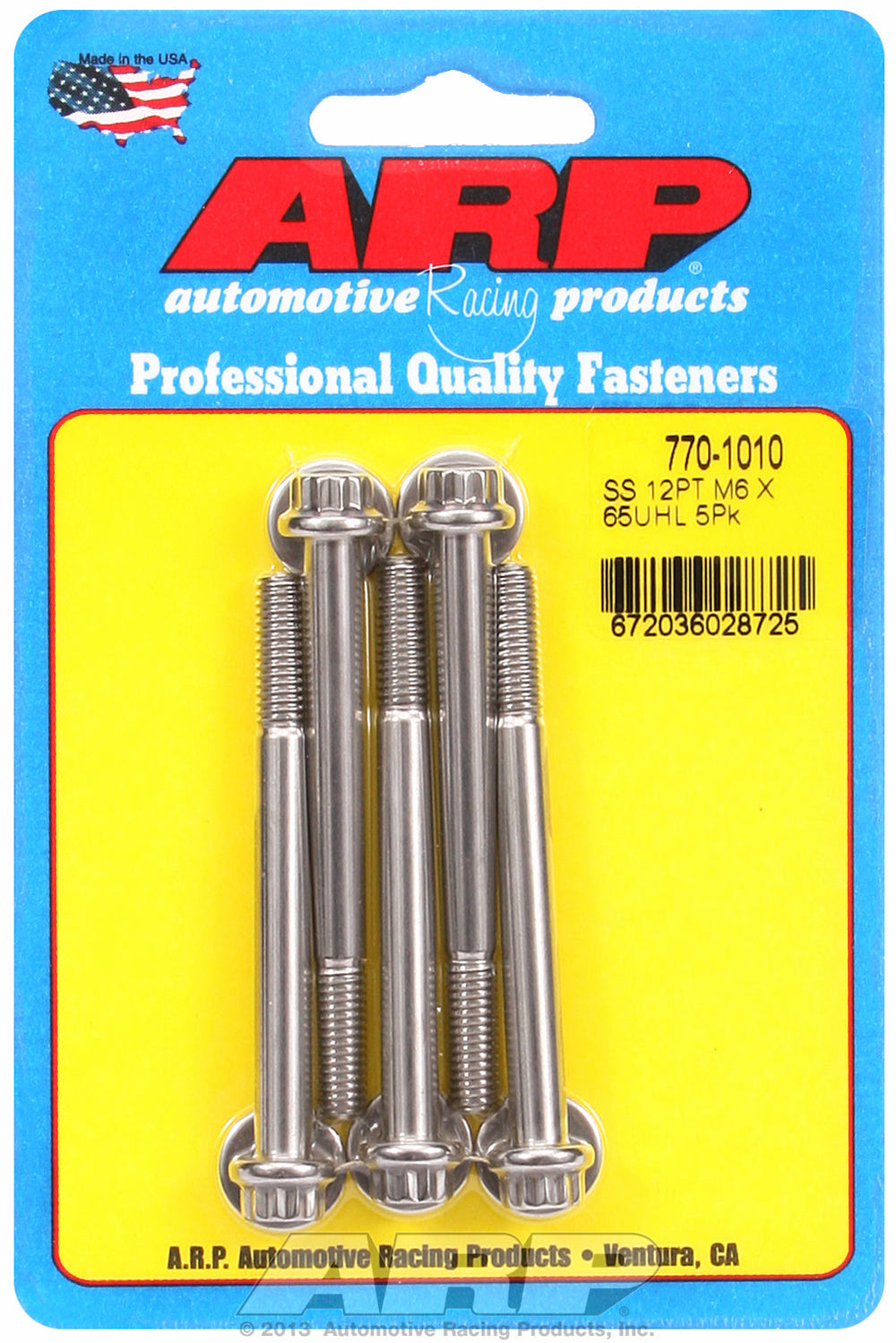M6 x 1.00 x 65 12pt SS bolts