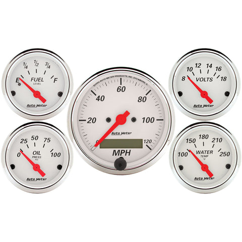 GAUGE KIT, 5 PC., 3 1/8in & 2 1/16in, ELEC. SPEEDOMETER, ARCTIC WHITE