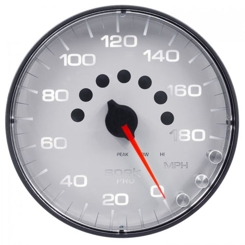 GAUGE, SPEEDOMETER, 5in, 180 MPH, ELEC. PROGRAMMABLE, WHITE/BLACK, SPEK-PRO