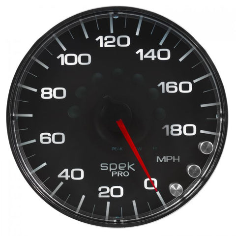 GAUGE, SPEEDOMETER, 5in, 180 MPH, ELEC. PROGRAMMABLE, BLACK/CHROME, SPEK-PRO