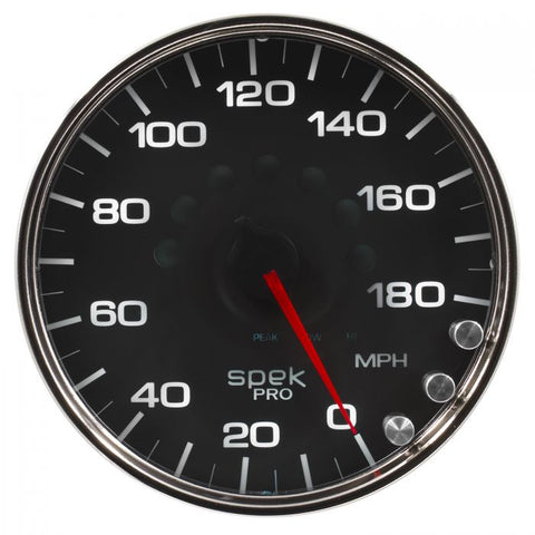 GAUGE, SPEEDOMETER, 5in, 180 MPH, ELEC. PROGRAMMABLE, BLACK/CHROME, SPEK-PRO