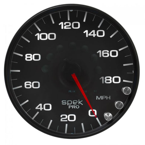 GAUGE, SPEEDOMETER, 5in, 180 MPH, ELEC. PROGRAMMABLE, BLACK/BLACK, SPEK-PRO