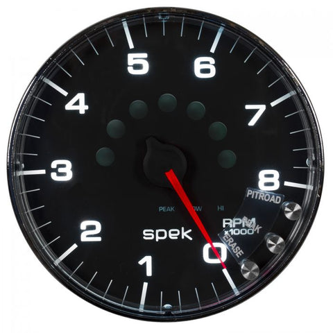 GAUGE, TACHOMETER, 5in, 8K RPM, W/SHIFT LIGHT & PEAK MEM, BLACK/CHROME, SPEK-PRO