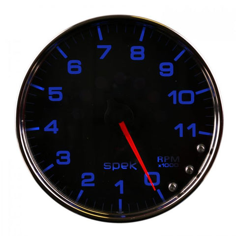 GAUGE, TACHOMETER, 5in, 11K RPM, W/SHIFT LIGHT & PEAK MEM, BLACK/CHROME, SPEK-PRO