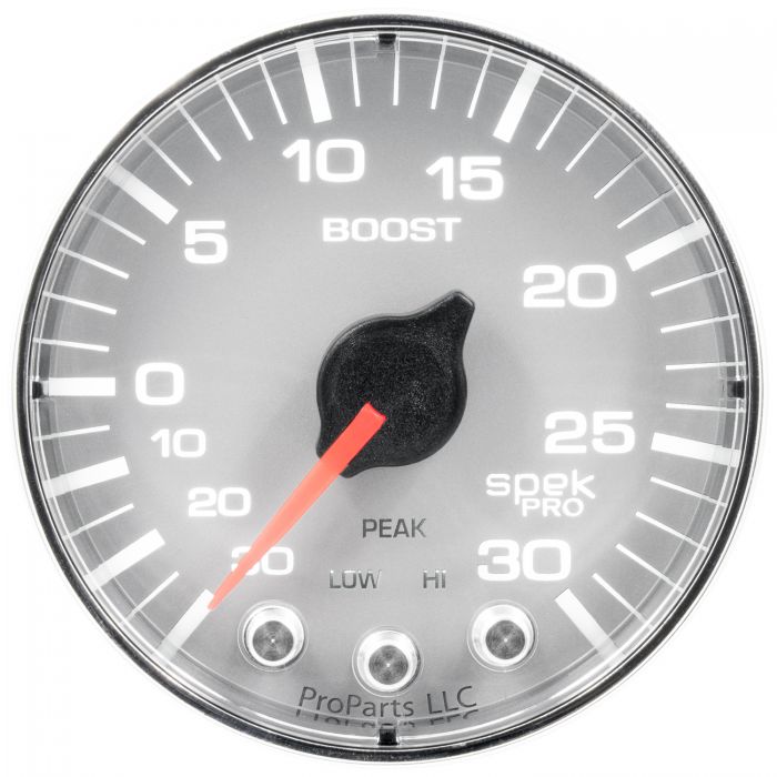 GAUGE, VAC/BOOST, 2 1/16in, 30INHG-30PSI, STEPPER MTR W/PK & WRN,SLVR/CHRME, SPEK