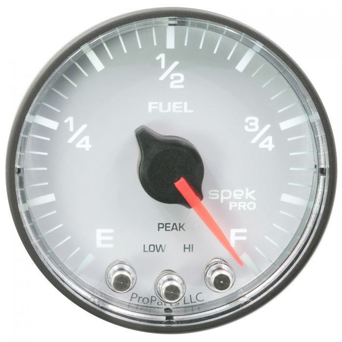 GAUGE, FUEL LEVEL, 2 1/16in, 0-270O PROGRAMMABLE, WHT/BLK, SPEK-PRO