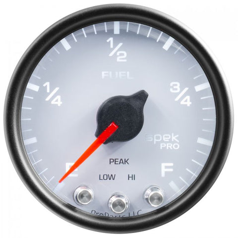 GAUGE, FUEL LEVEL, 2 1/16in, 0-270O PROGRAMMABLE, WHT/BLK, SPEK-PRO