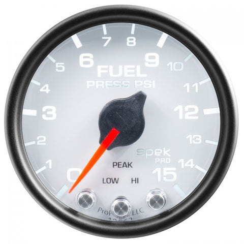 Gauge, Fuel Press, 2 1/16in, 15PSI, Stepper Motor w. Peak & Warn, Wht/Blk, Spek