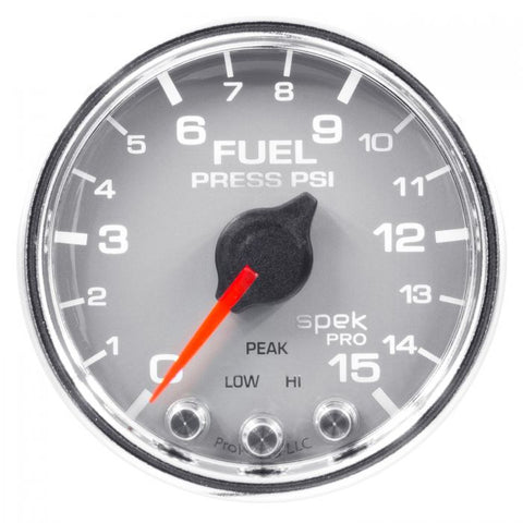 Gauge, Fuel Press, 2 1/16in, 15PSI, Stepper Motor w/ Peak & Warn, Slver/Chrm, Spek