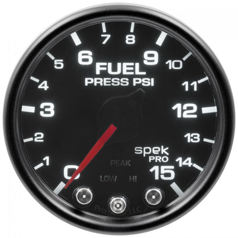 GAUGE, FUEL PRESS, 2 1/16in, 15PSI, STEPPER MOTOR W/PK & WRN, BLK/SMOKE/BLK, SPEK