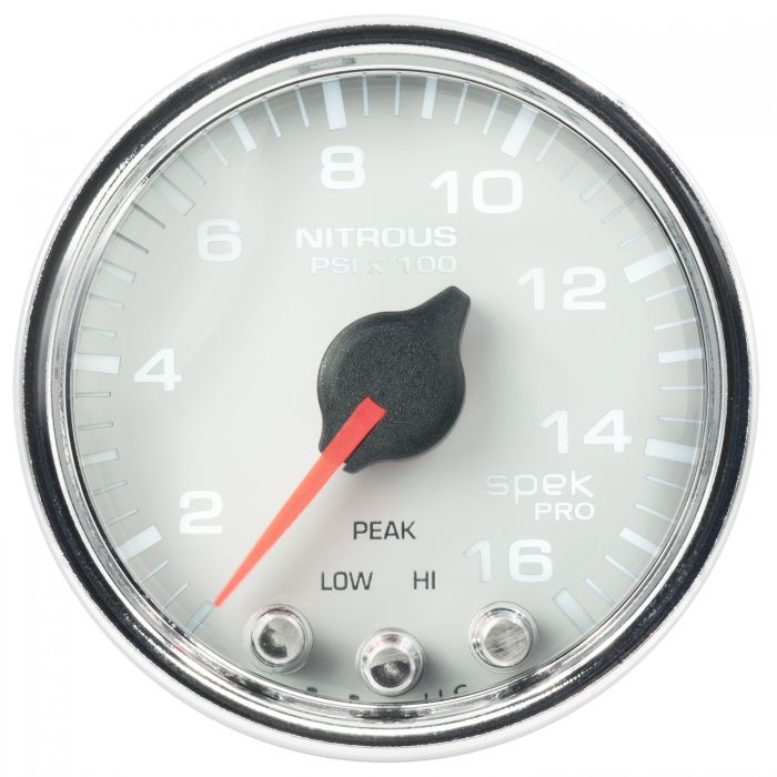 GAUGE, NITROUS PRESS, 2 1/16in, 1600PSI, STEPPER MOTOR W/PK & WRN, WHT/CHRM, SPEK