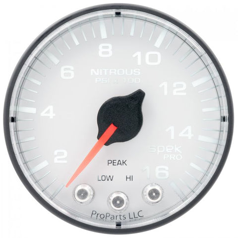 GAUGE, NITROUS PRESS, 2 1/16in, 1600PSI, STEPPER MOTOR W/PK & WRN, WHT/BLK, SPEK