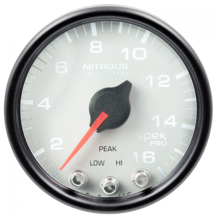 GAUGE, NITROUS PRESS, 2 1/16in, 1600PSI, STEPPER MOTOR W/PK & WRN, WHT/BLK, SPEK