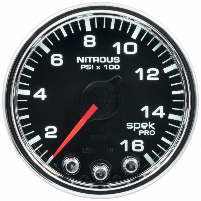 GAUGE, NITROUS PRESS, 2 1/16in, 1600PSI, STEPPER MOTOR W/PK & WRN, BLK/CHRM, SPEK