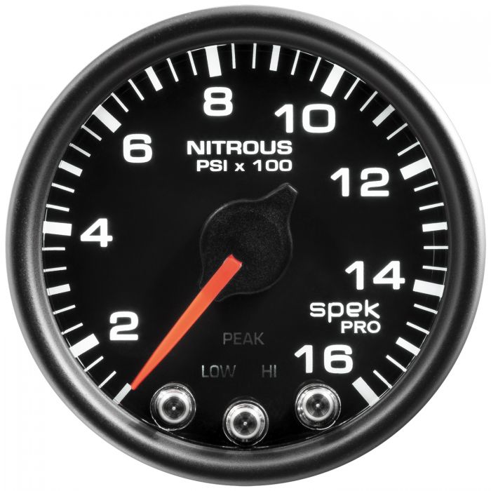 GAUGE, NITROUS PRESS, 2 1/16in, 1600PSI, STEPPER MOTOR W/PK & WRN, BLK/BLK, SPEK