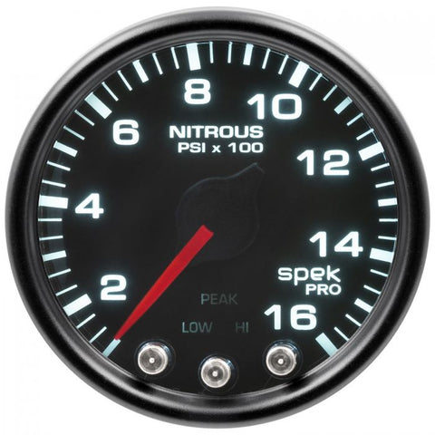 GAUGE, NITROUS PRESS, 2 1/16in, 1600PSI, STEPPER MTR W/PK & WRN, BK/SMK/BK, SPEK