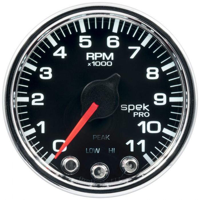 GAUGE, TACH, 2 1/16in, 11K RPM, W/ SHIFT LIGHT & PEAK MEM, BLK/CHRM, SPEK-PRO