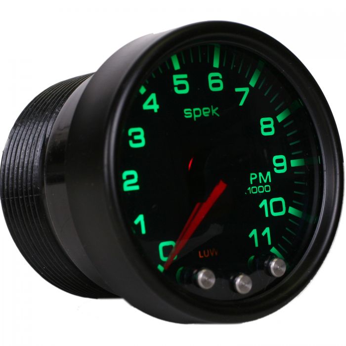 GAUGE, TACH, 2 1/16in, 11K RPM, W/ SHIFT LIGHT & PEAK MEM, BLK/SMKE/BLK, SPEK-PRO