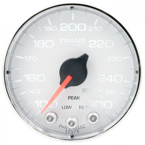 GAUGE, TRANS TEMP, 2 1/16in, 300?F, STEPPER MOTOR W/PK & WRN, WHT/CHRM, SPEK-PRO