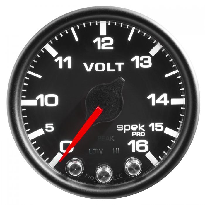 GAUGE, VOLTMETER, 2 1/16in, 16V, STEPPER MOTOR W/PEAK & WARN, BLK/SMOKE/BLK, SPEK