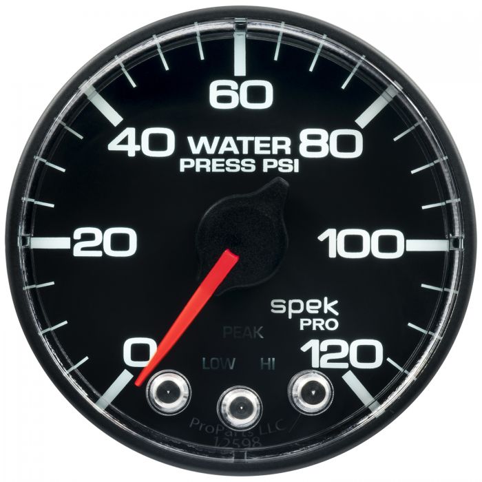 GAUGE, WATER PRESS, 2 1/16in, 120PSI, STPR MTR W/PK & WRN, BK/BK, SPEK, NO O-RING