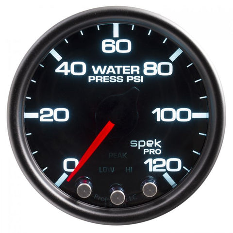 GAUGE, WATER PRESS, 2 1/16in, 120PSI, STEPPER MTR W/PK & WRN, BLK/SMOKE/BLK, SPEK