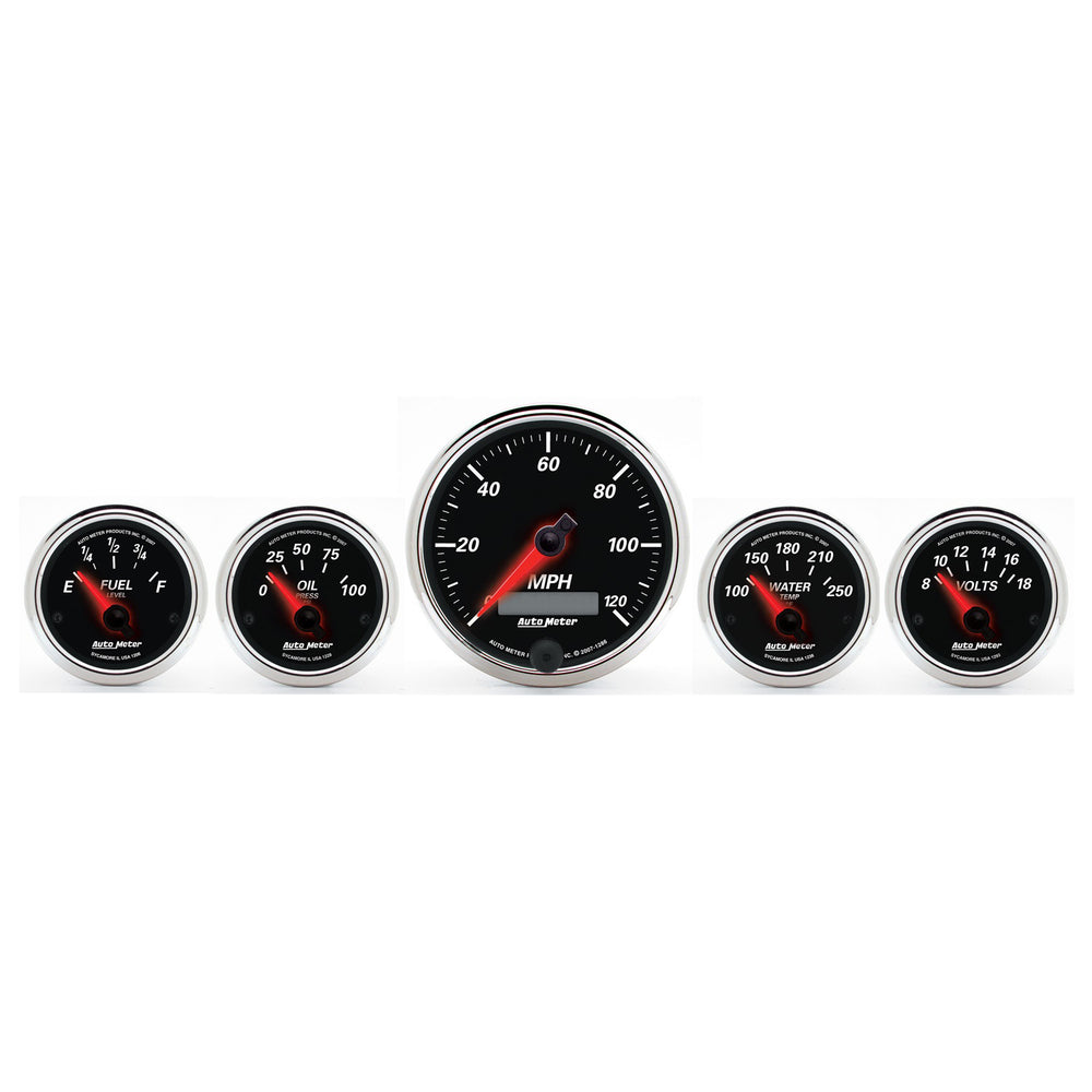 GAUGE KIT, 5 PC., 3 3/8in & 2 1/16in, ELEC. SPEEDOMETER, DESIGNER BLACK II