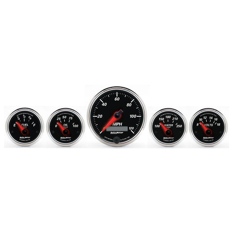 GAUGE KIT, 5 PC., 3 3/8in & 2 1/16in, ELEC. SPEEDOMETER, DESIGNER BLACK II