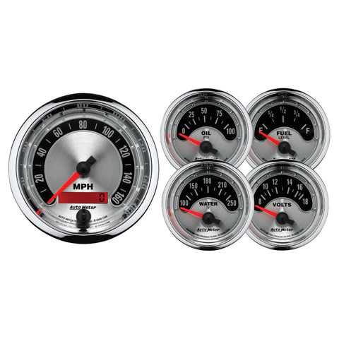 GAUGE KIT, 5 PC., 3 3/8in & 2 1/16in, ELEC. SPEEDOMETER, AMERICAN MUSCLE