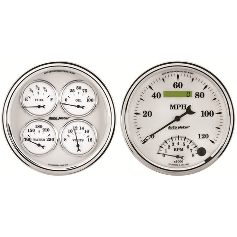 GAUGE KIT, 2 PC., QUAD & TACH/SPEEDO, 5in, OLD TYME WHITE II