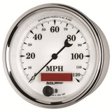 GAUGE, SPEEDOMETER, 3 3/8in, 120MPH, ELEC. PROG. W/ LCD ODO, OLD TYME WHT II