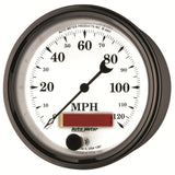 GAUGE, SPEEDOMETER, 3 3/8in, 120MPH, ELEC. PROG. W/ LCD ODO, OLD TYME WHT II