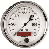 GAUGE, SPEEDOMETER, 3 3/8in, 120MPH, ELEC. PROG. W/ LCD ODO, OLD TYME WHT II