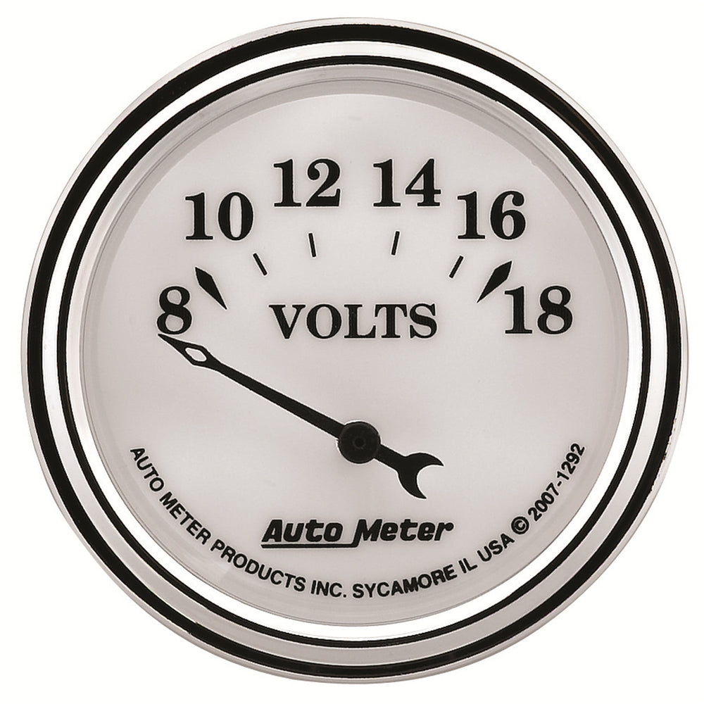 GAUGE, VOLTMETER, 2 1/16in, 18V, ELEC, OLD TYME WHITE II
