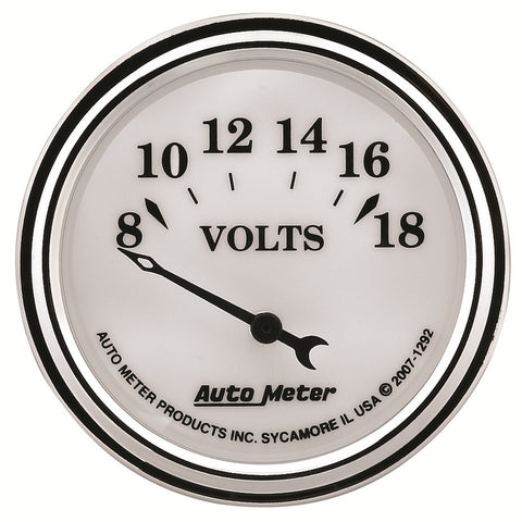 GAUGE, VOLTMETER, 2 1/16in, 18V, ELEC, OLD TYME WHITE II