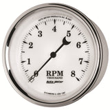 GAUGE, TACHOMETER, 3 3/8in, 8K RPM, IN-DASH, OLD TYME WHITE II